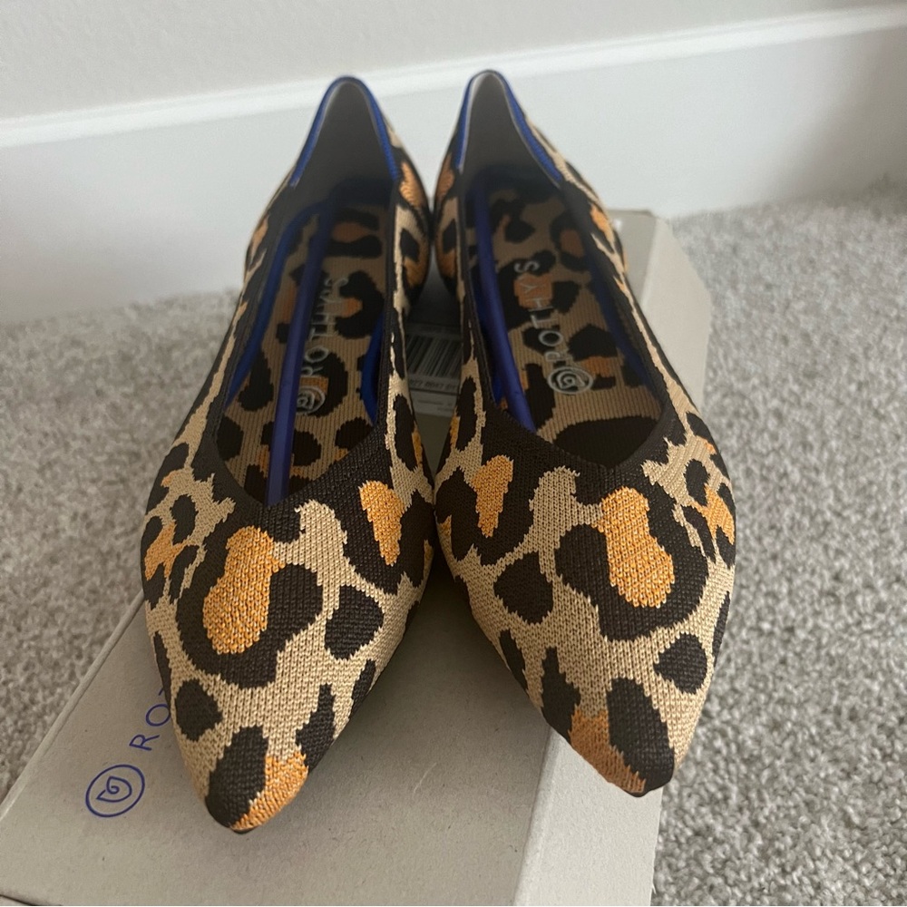 Rothy’s The Point Big Cat Leopard Cheetah Pointed Toe Flats W/ Box - Picture 3 of 8